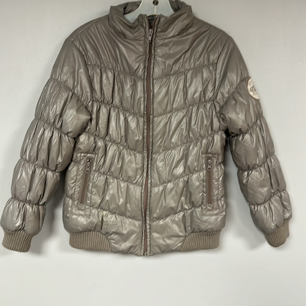 CDRL Gray Puffer Euro Jacket Coccodrillo, Size 140 - 10 USA, Floral lining
